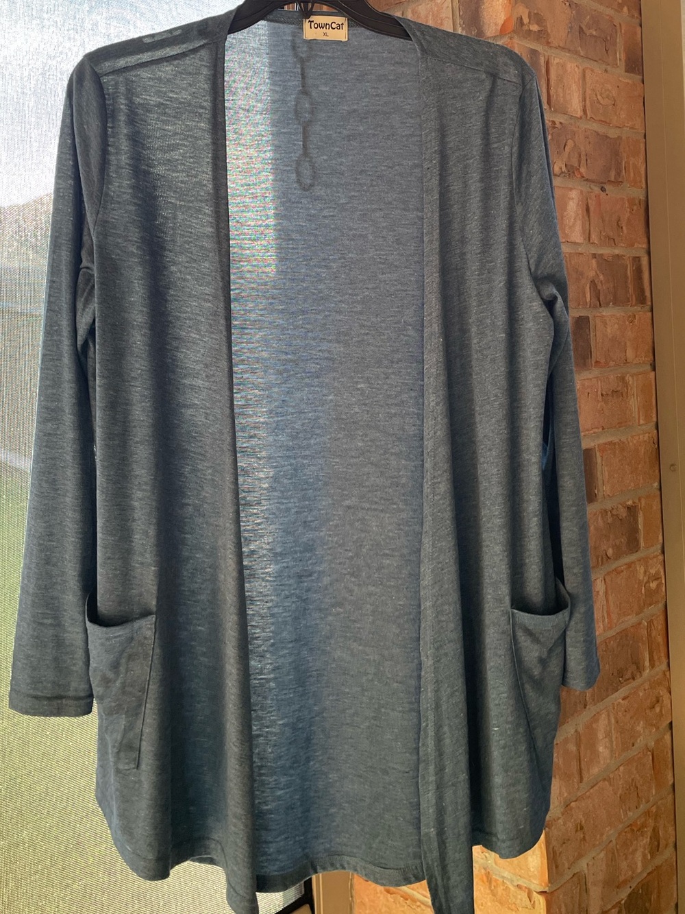 Town cat Women’s XL Trendy Powder Blue stretch open from cardigan w pockets NWOT